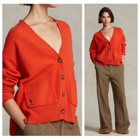 Polo Ralph Lauren Sweaters - NWT Polo Ralph Lauren Cashmere Blend Button Cardigan Sweater Orange